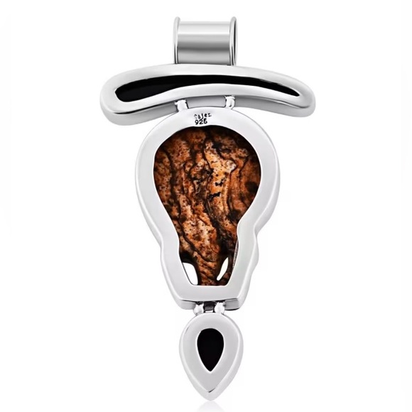 NWT Sajen Silver Picture Jasper Skull/Alien Pendant w/Multi-Gemstones in .925 - Picture 4 of 8